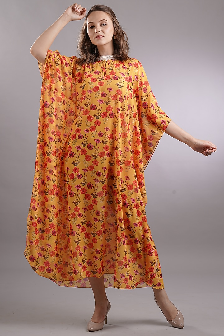 Orange Printed Kaftan by Sneha B at Pernia's Pop Up Shop