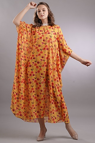Orange Printed Kaftan by Sneha B