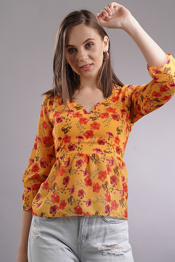Orange Floral Printed Top by Sneha B at Pernia's Pop Up Shop