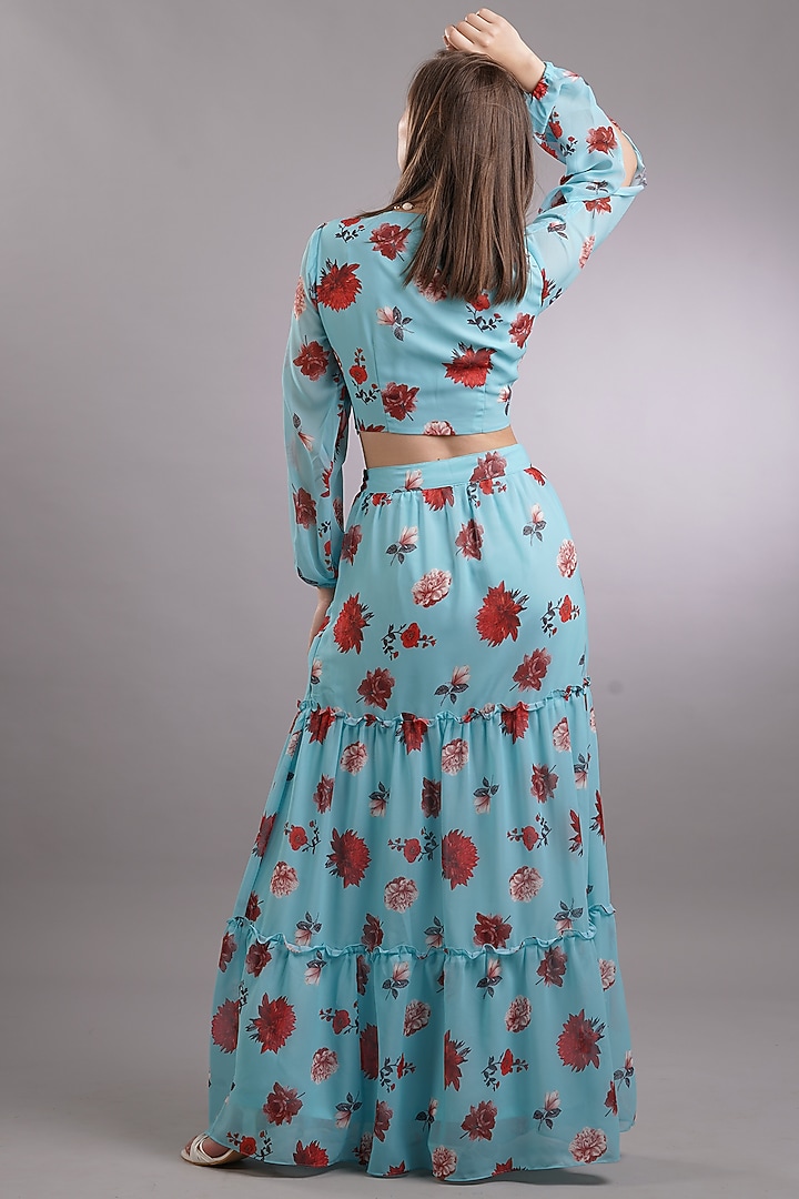 Blue Printed Skirt Set by Sneha B at Pernia's Pop Up Shop