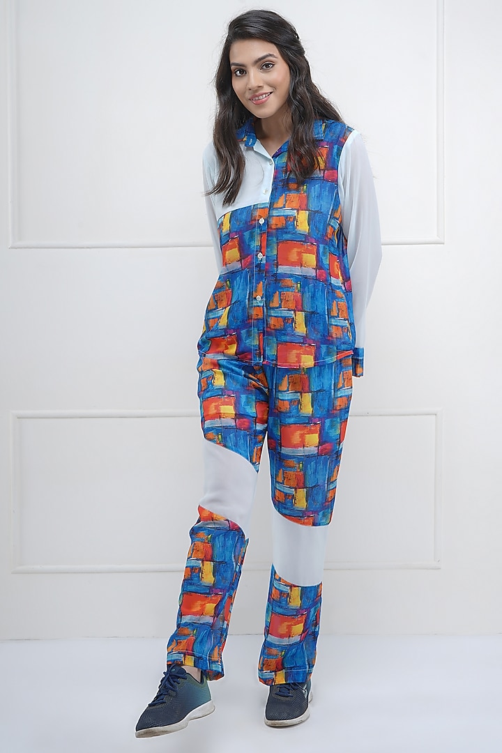 Blue Abstract Printed Co-Ord Set by Sneha B