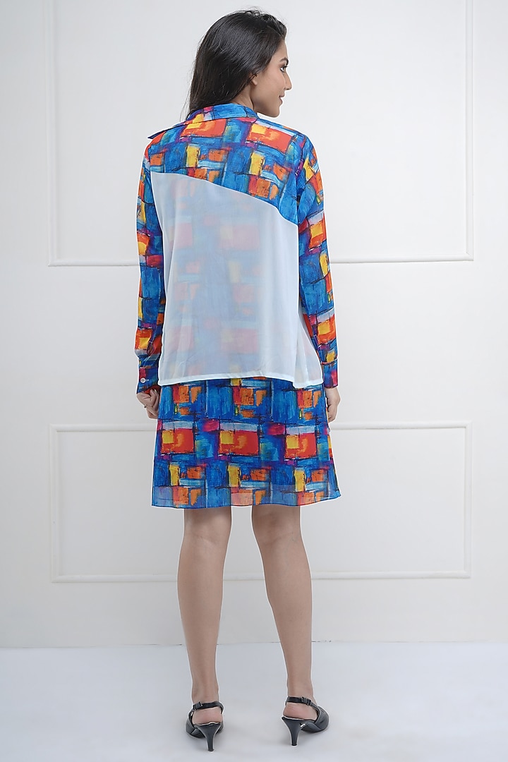 Blue Georgette Printed Summer Dress With Shirt by Sneha B at Pernia's Pop Up Shop