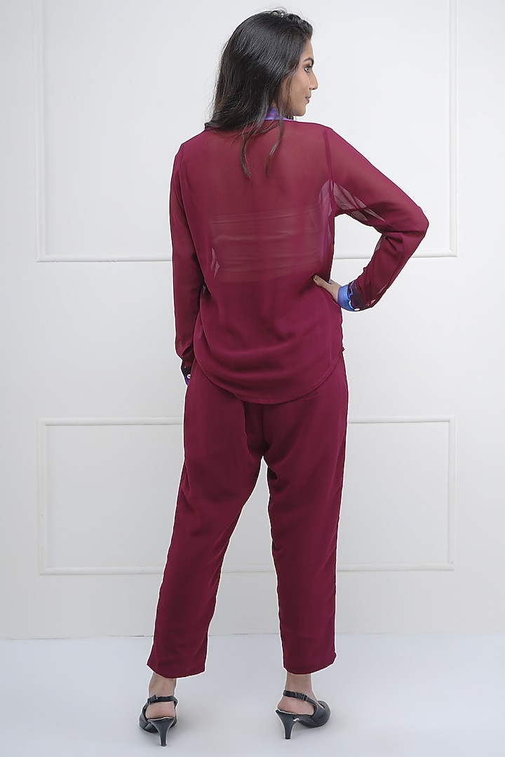 Maroon Printed Straight Pants by Sneha B at Pernia's Pop Up Shop