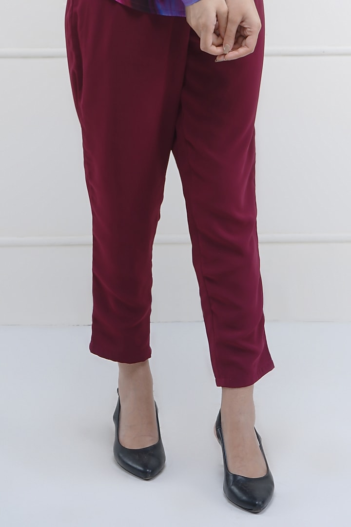 Maroon Printed Straight Pants by Sneha B at Pernia's Pop Up Shop