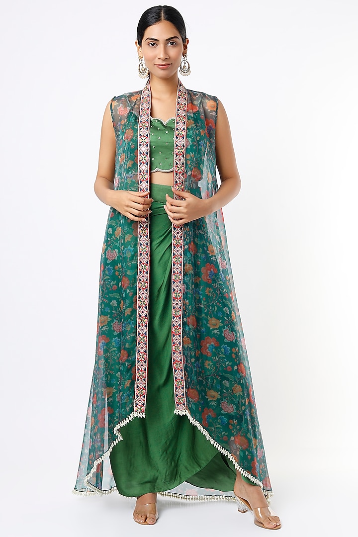 Forest Green Printed Jacket Set by Sneha Parekh