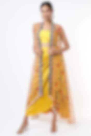 Bright Yellow Embroidered Jacket Set by Sneha Parekh