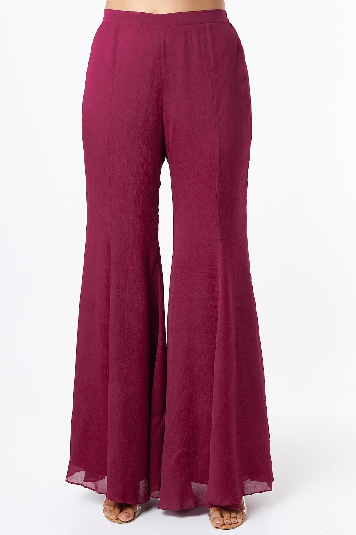 Burgundy Chiffon Bell Bottom Pant Set Design by Sneha Parekh at Pernia's  Pop Up Shop 2024