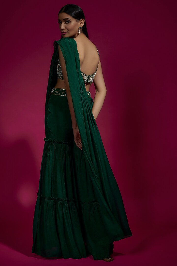 Green Chinon Chiffon Layered Party Wear Sharara Set by Sneha Parekh at Pernia's Pop Up Shop