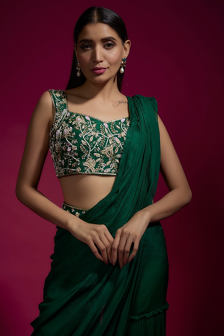 Boho-Inspired Green Abstract Print Chinon Sharara Set Modern Ethnic Fusion Wear