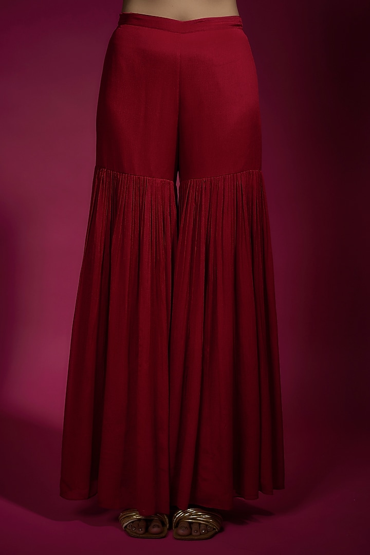 Red Chinon Chiffon Flowy Party Wear Sharara Set by Sneha Parekh at Pernia's Pop Up Shop