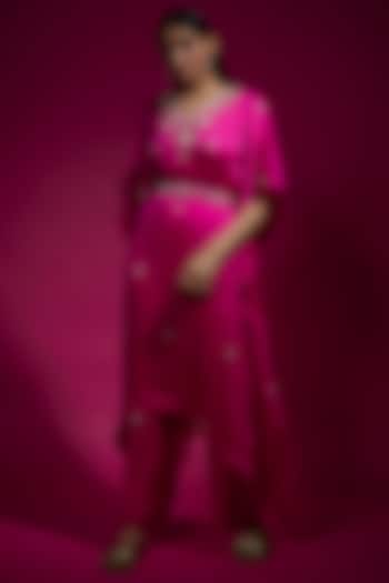 Pink Satin Silk Kaftan Set by Sneha Parekh