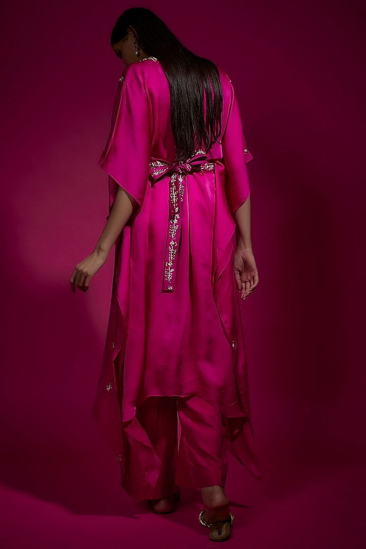 Pink Satin Silk Kaftan Set by Sneha Parekh at Pernia's Pop Up Shop
