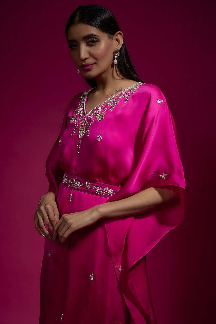 Pink Satin Silk Kaftan Set by Sneha Parekh at Pernia's Pop Up Shop