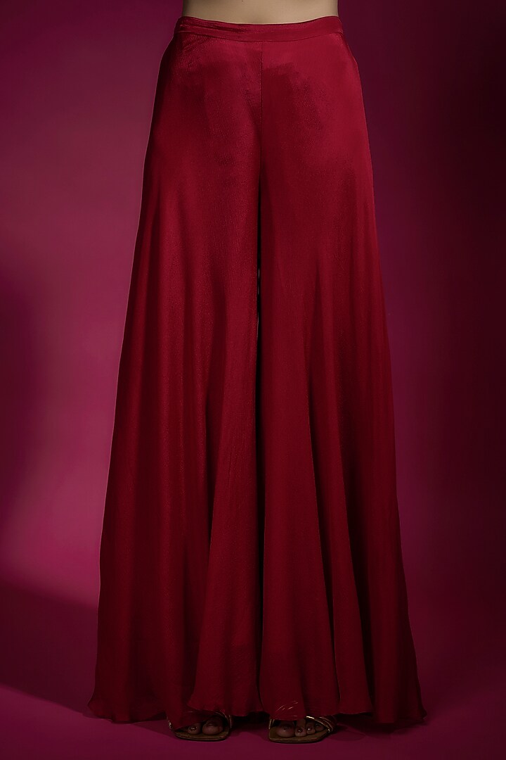 Red Chinon Chiffon Flowy Party Wear Sharara Set by Sneha Parekh at Pernia's Pop Up Shop