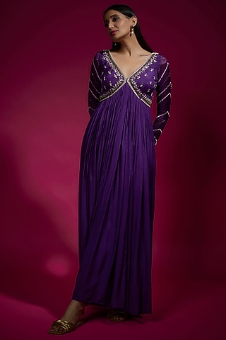 Purple Chinon Chiffon Anarkali by Sneha Parekh