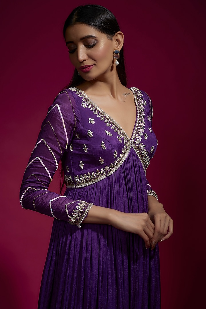 Purple Chinon Chiffon Party Wear Anarkali by Sneha Parekh at Pernia's Pop Up Shop