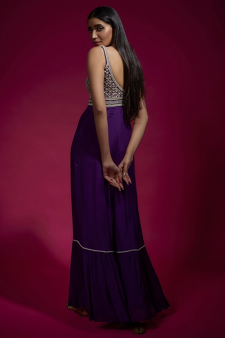 Purple Chinon Chiffon Embellished Jumpsuit by Sneha Parekh at Pernia's Pop Up Shop