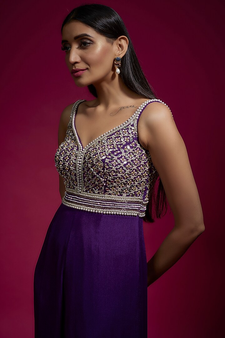 Purple Chinon Chiffon Embellished Jumpsuit by Sneha Parekh at Pernia's Pop Up Shop