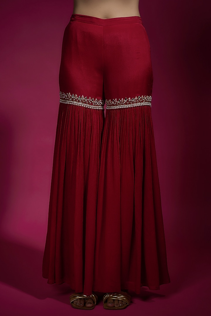 Red Chinon Chiffon Party Wear Sharara Set by Sneha Parekh at Pernia's Pop Up Shop