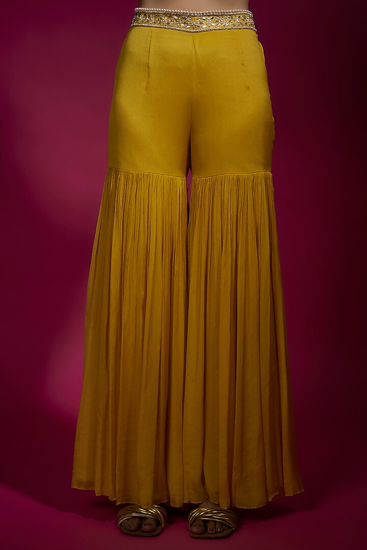 Yellow Chinon Chiffon & Organza Embroidered Jacket Set by Sneha Parekh at Pernia's Pop Up Shop