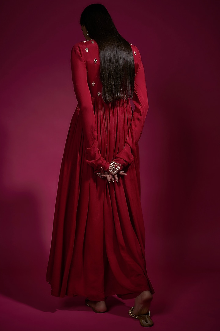 Red Chinon Chiffon Party Wear Anarkali by Sneha Parekh at Pernia's Pop Up Shop