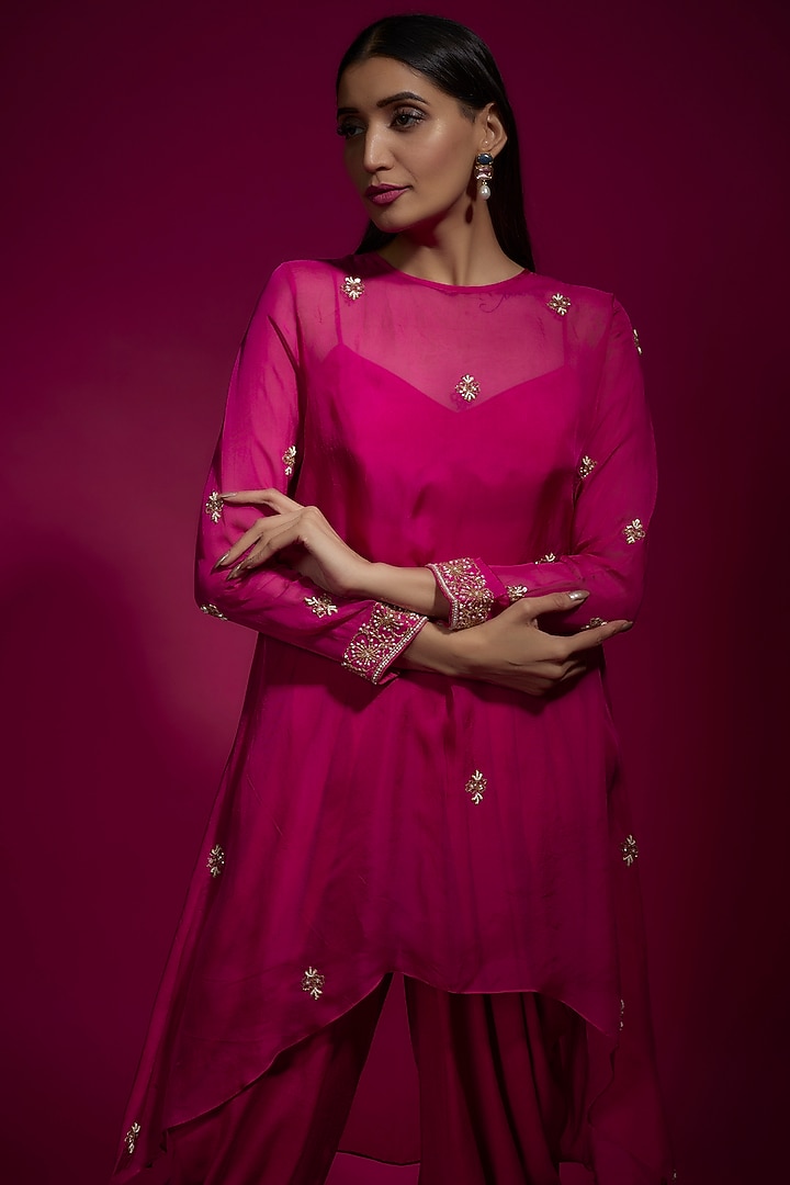 Pink Dola Silk Dhoti Set by Sneha Parekh at Pernia's Pop Up Shop