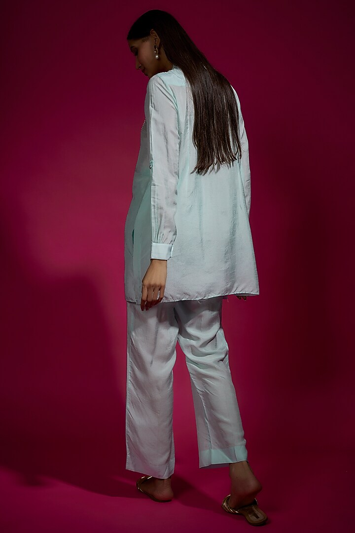 Blue Dola Silk Embroidered Co-Ord Set by Sneha Parekh at Pernia's Pop Up Shop