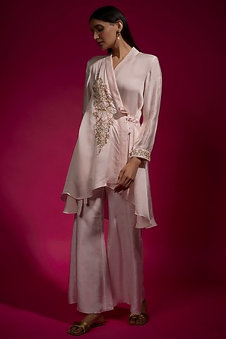 Pink Satin Organza & Dola Silk Co-Ord Set by Sneha Parekh