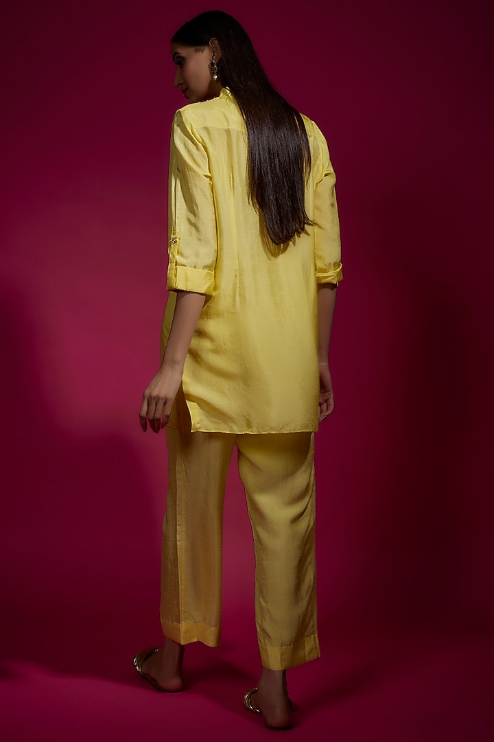 Yellow Dola Silk Embroidered Co-Ord Set by Sneha Parekh at Pernia's Pop Up Shop