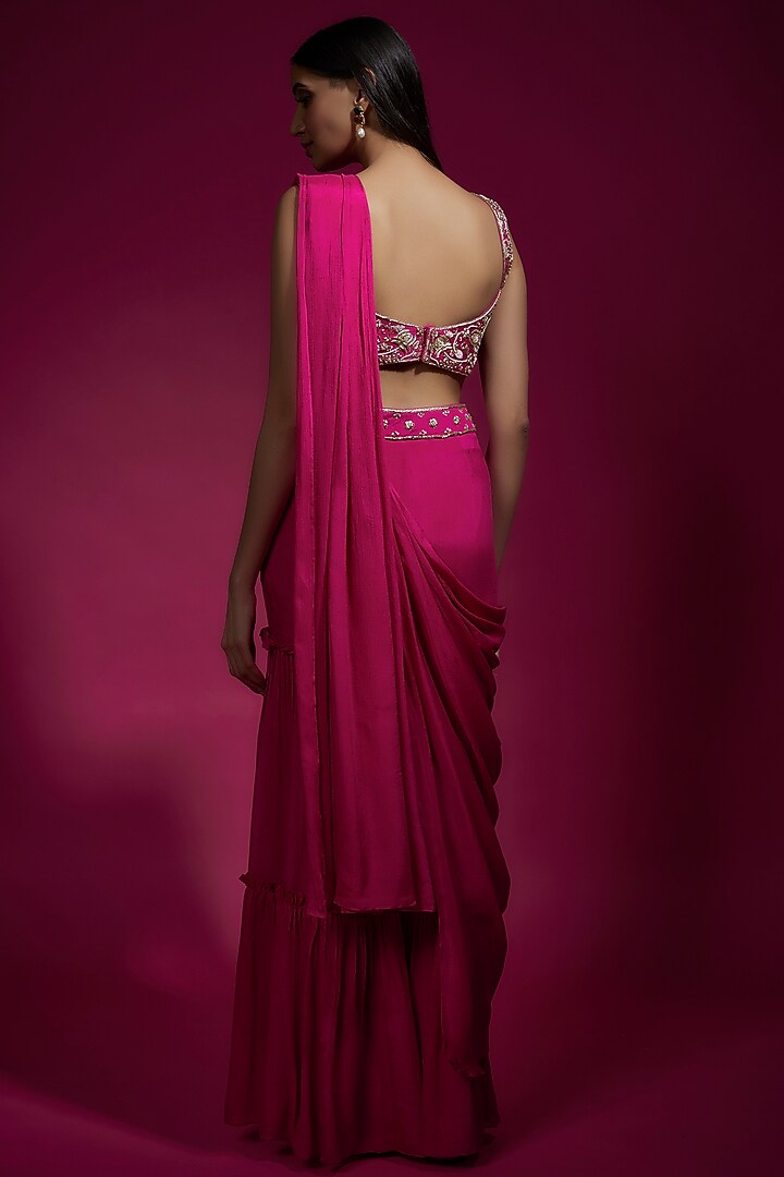 Pink Chinon Chiffon Layered Party Wear Sharara Set by Sneha Parekh at Pernia's Pop Up Shop