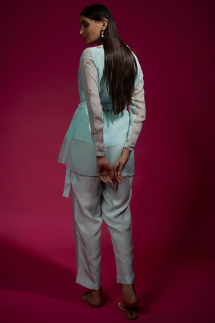 Blue Organza & Dola Silk Co-Ord Set by Sneha Parekh at Pernia's Pop Up Shop