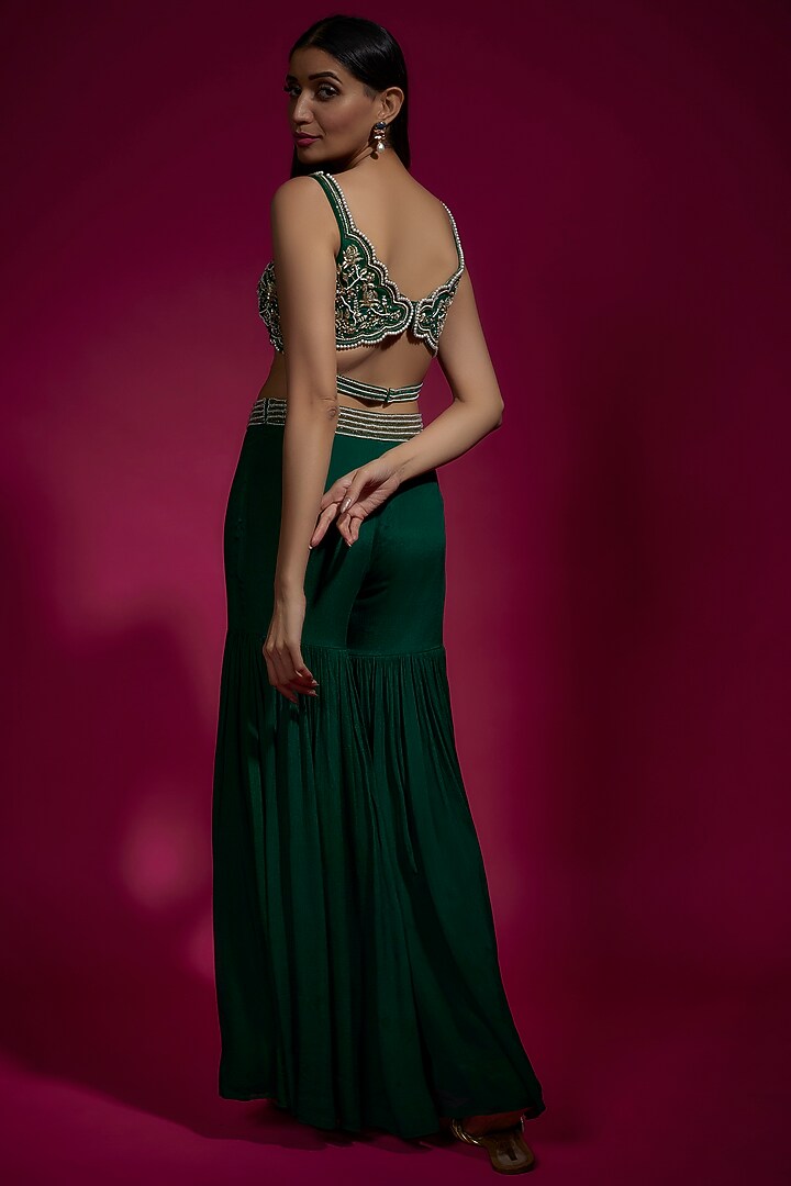 Green Chinon Chiffon Layered Party Wear Sharara Set by Sneha Parekh at Pernia's Pop Up Shop