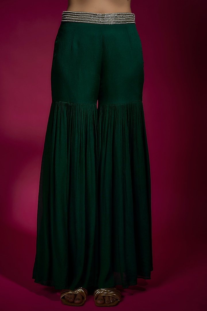 Green Chinon Chiffon Layered Party Wear Sharara Set by Sneha Parekh at Pernia's Pop Up Shop