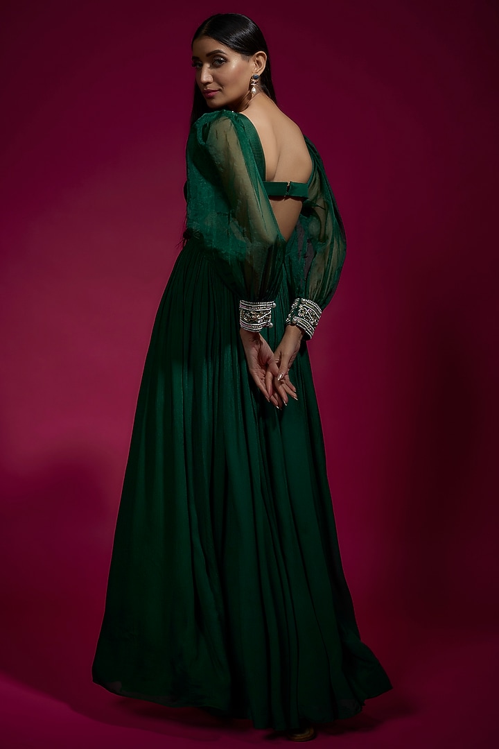 Green Chinon Chiffon Party Wear Anarkali by Sneha Parekh at Pernia's Pop Up Shop