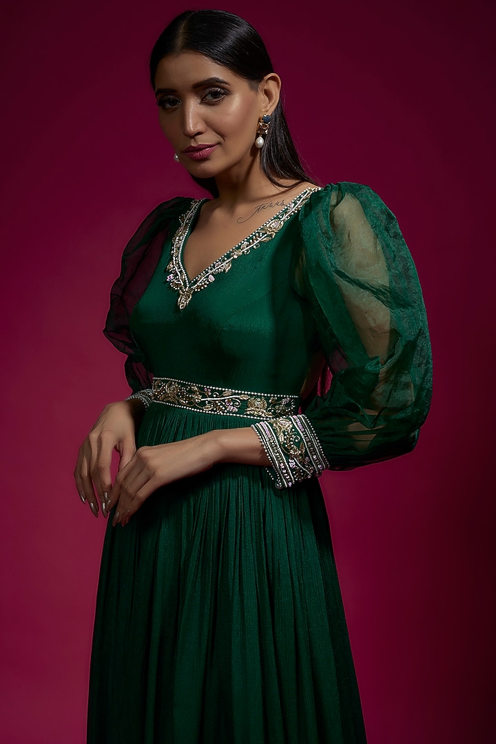 Green Chinon Chiffon Party Wear Anarkali by Sneha Parekh at Pernia's Pop Up Shop