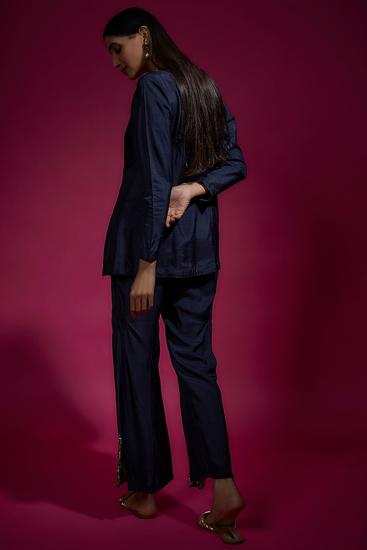 Blue Dola Silk Embroidered Co-Ord Set by Sneha Parekh at Pernia's Pop Up Shop