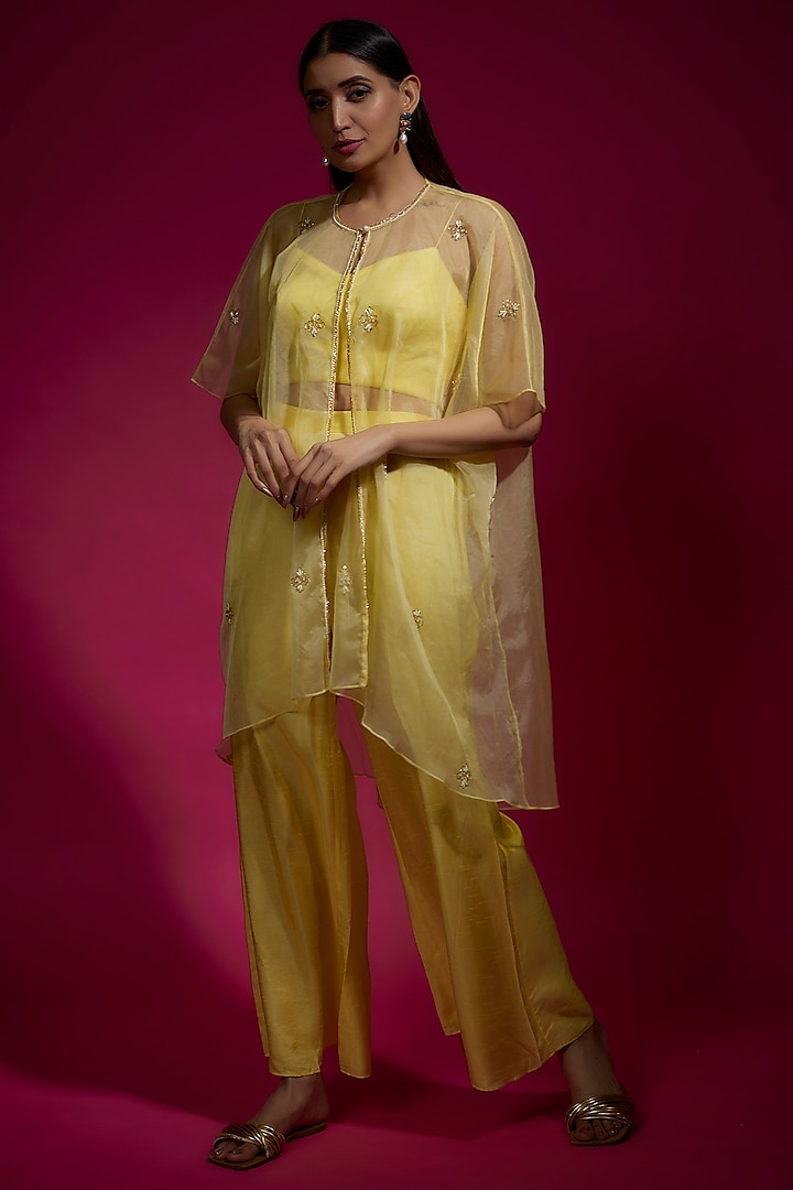 Yellow Organza & Dola Silk Jacket Set by Sneha Parekh