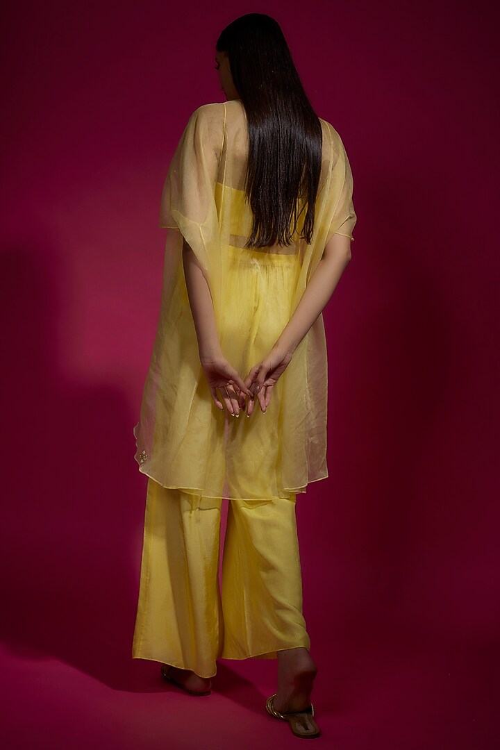 Yellow Organza & Dola Silk Jacket Set by Sneha Parekh at Pernia's Pop Up Shop