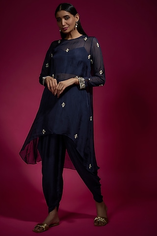 Blue Dola Silk Dhoti Set by Sneha Parekh