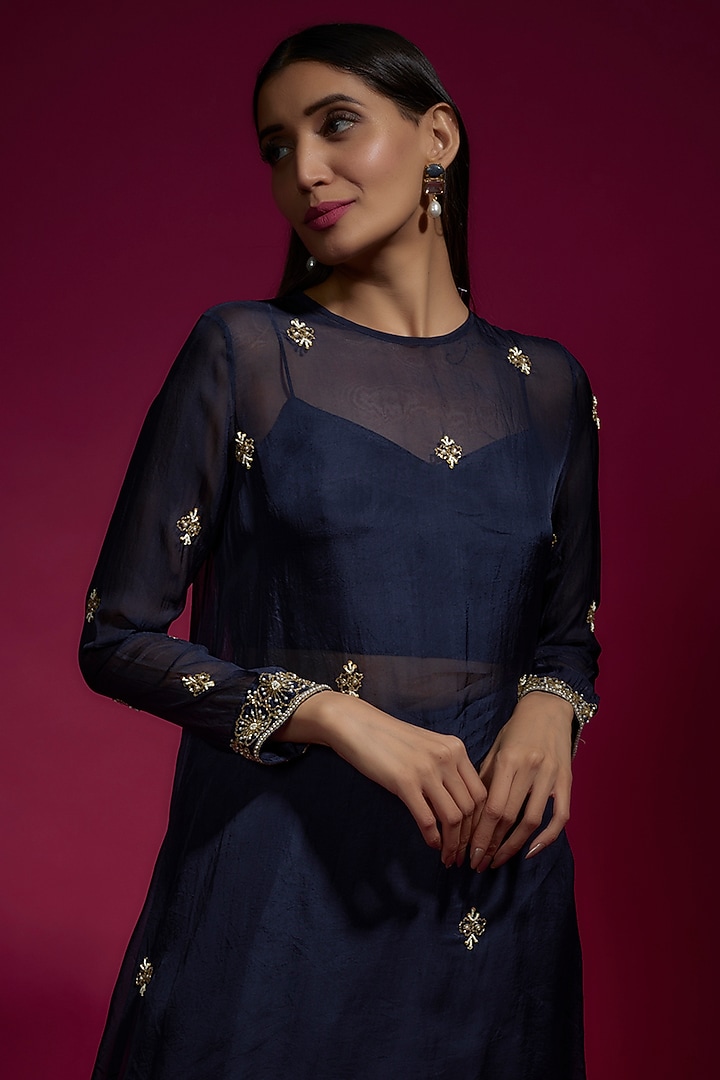 Blue Dola Silk Dhoti Set by Sneha Parekh at Pernia's Pop Up Shop