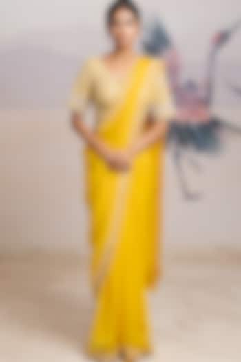 Yellow Embroidered Saree Set by Sneha Parekh