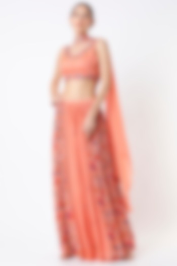 Peach Printed Wedding Lehenga Set by Sneha Parekh at Pernia's Pop Up Shop