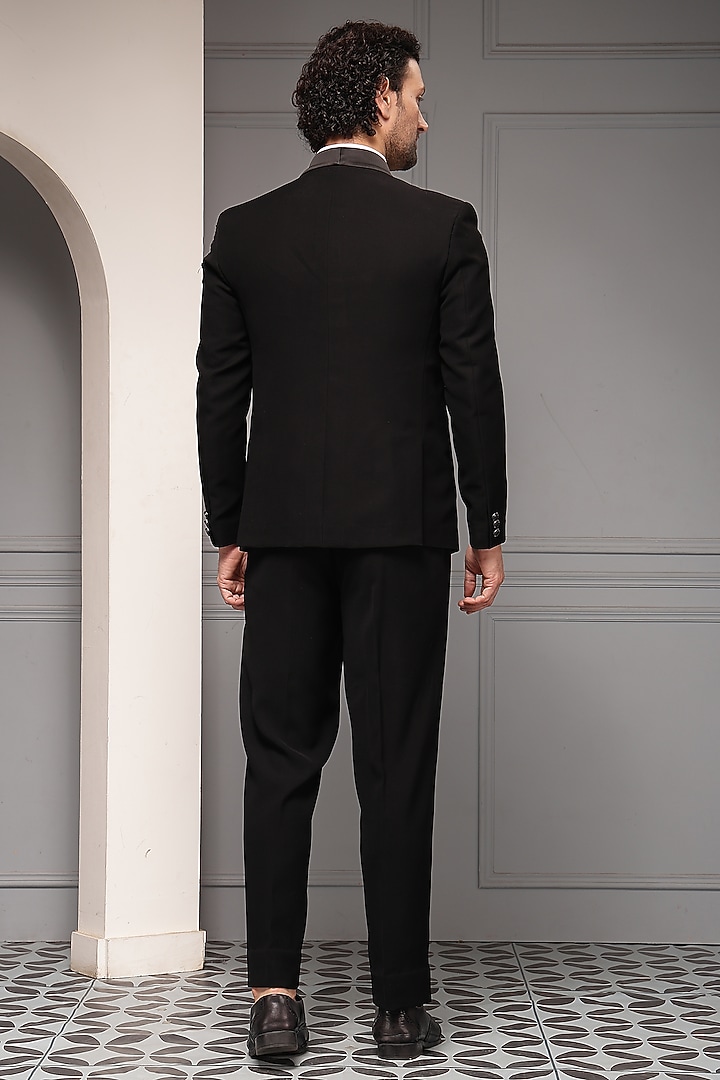 Black Premium Suiting Tonal Embellished Tuxedo Set by Soniya G Men at Pernia's Pop Up Shop