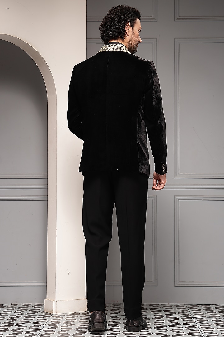 Black Premium Velvet Embellished Tuxedo Set by Soniya G Men at Pernia's Pop Up Shop