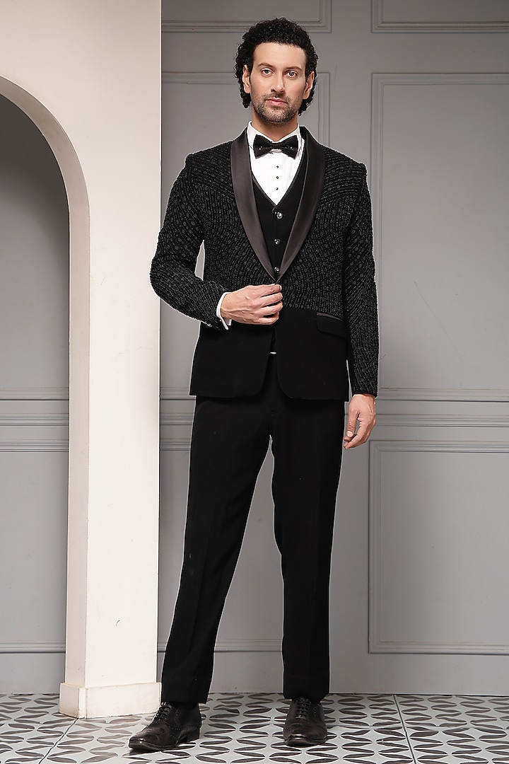 Black Premium Suiting Tuxedo Set by Soniya G Men at Pernia's Pop Up Shop