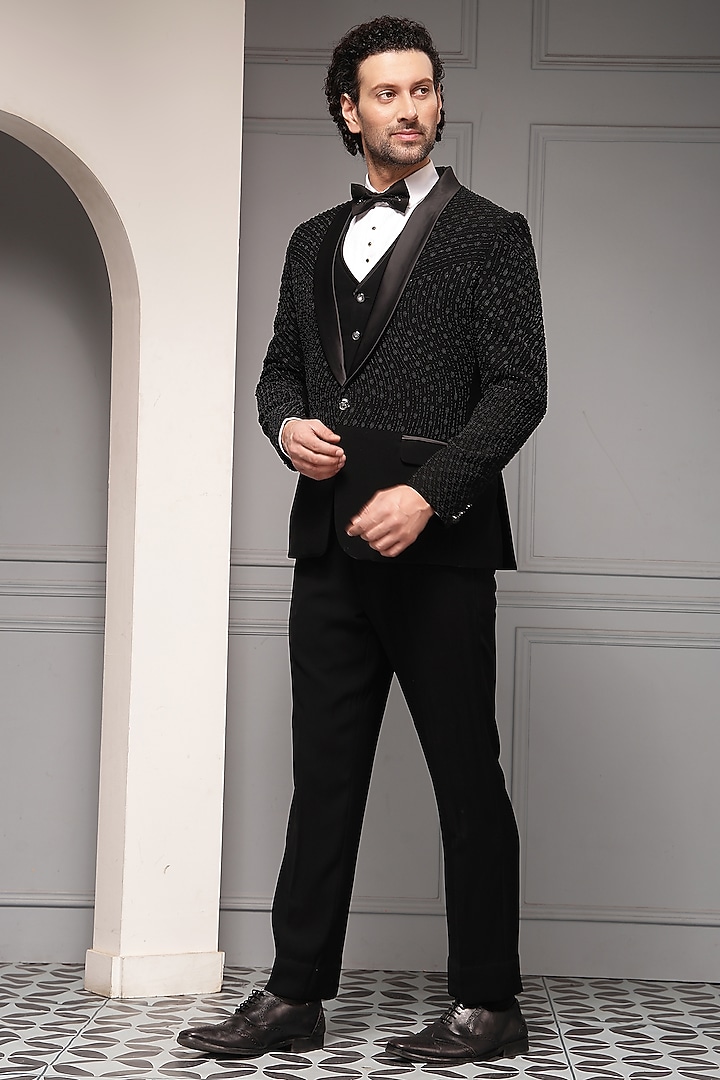 Black Premium Suiting Tuxedo Set by Soniya G Men at Pernia's Pop Up Shop