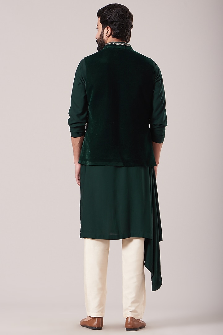 Teal Green Terry Rayon Hand Embroidered Kurta Set by Soniya G Men at Pernia's Pop Up Shop