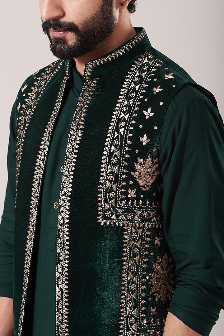 Teal Green Terry Rayon Hand Embroidered Kurta Set by Soniya G Men at Pernia's Pop Up Shop