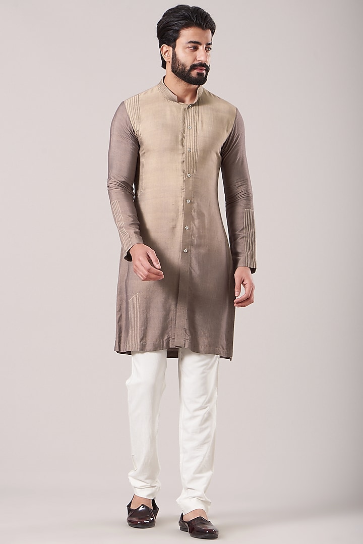 Brown Silk Ombre Kurta Set by Soniya G Men at Pernia's Pop Up Shop