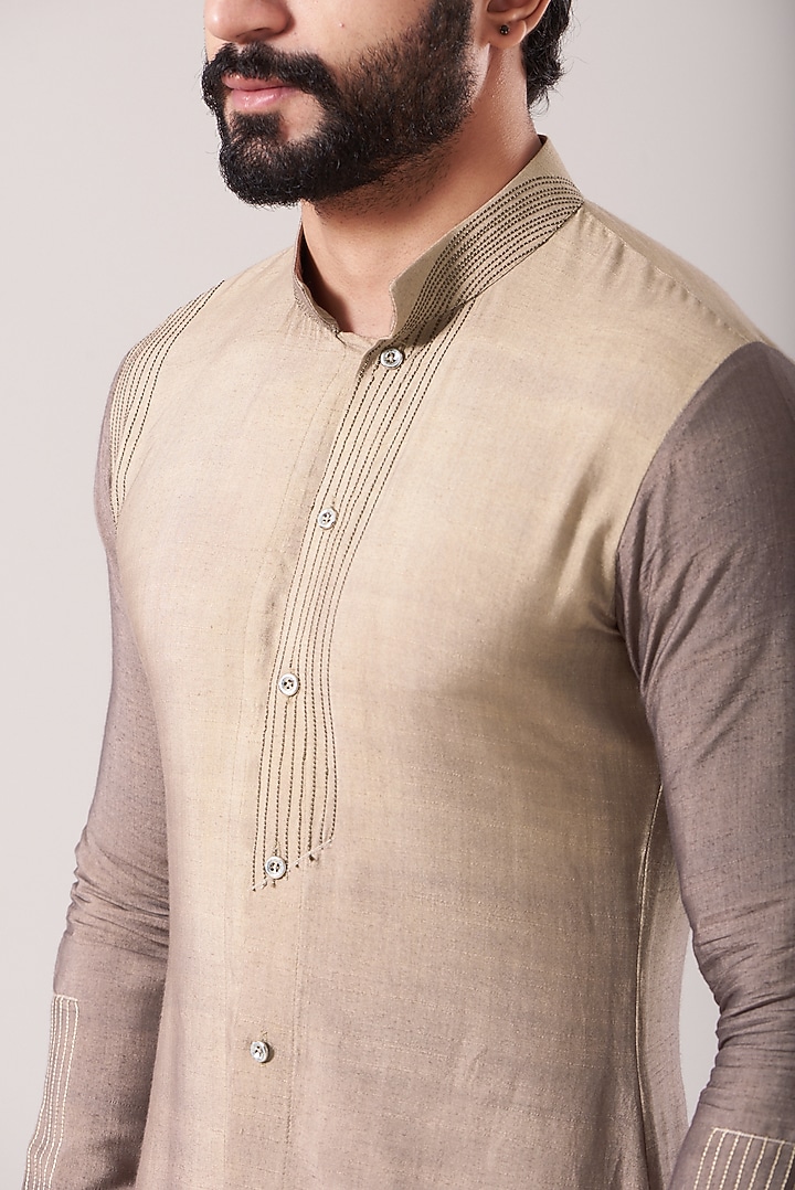 Brown Silk Ombre Kurta Set by Soniya G Men at Pernia's Pop Up Shop